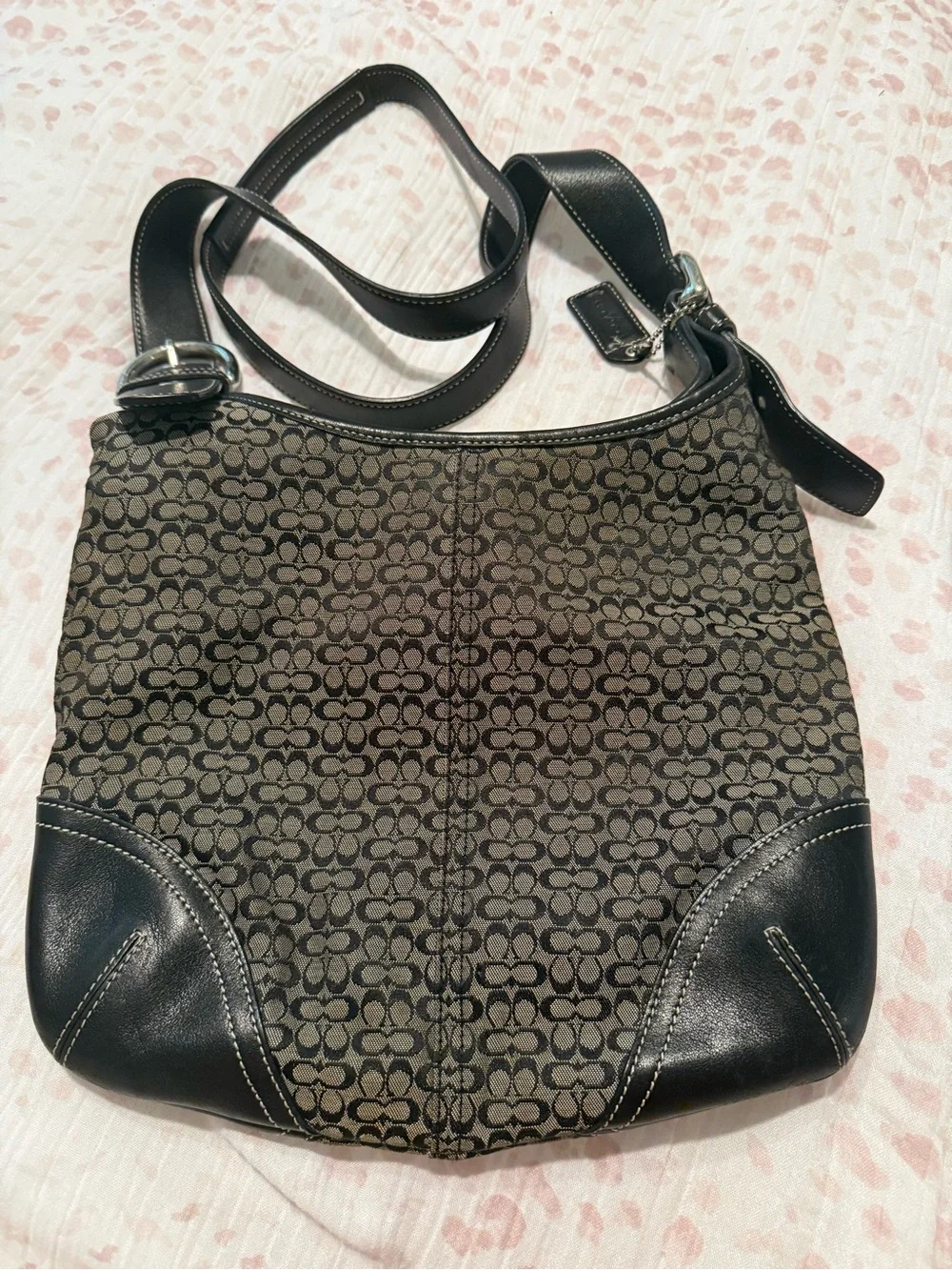 Coach Black and Brown Signature Canvas Shoulder Bag